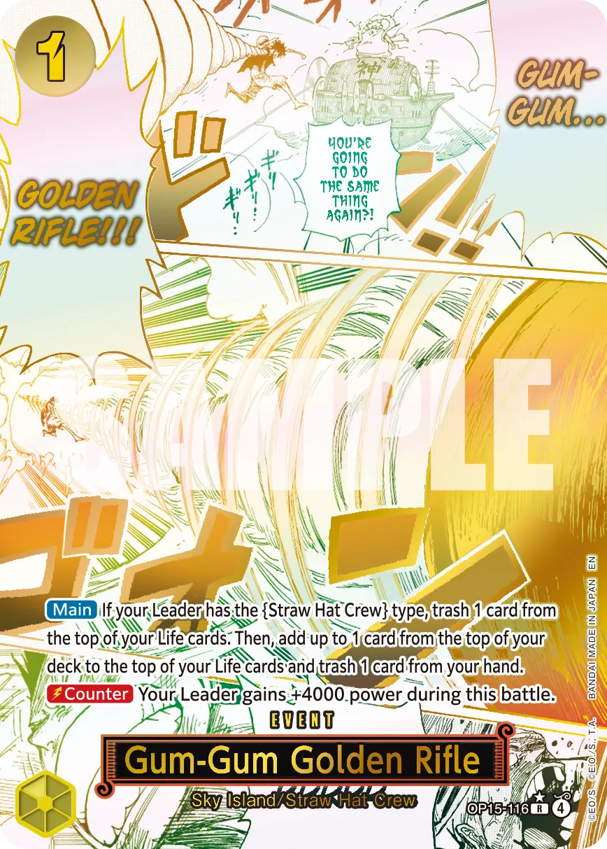 Card image of OP15-116 Gum-Gum Golden Rifle Alt-Art Version